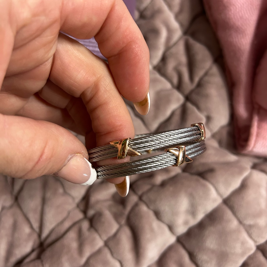 Charriol Silver Cable Bracelet With Rose Gold Accent Knots 150$